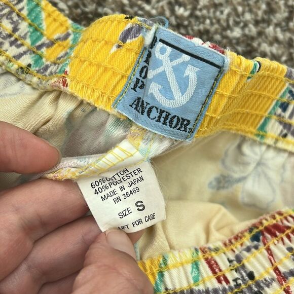 Vintage Drop Anchor Hawaiian Tropical Yellow 80s Womens Elastic Waist Shorts - Picture 3 of 7